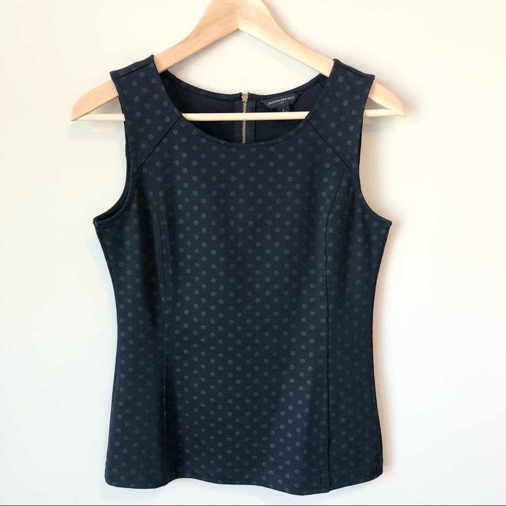 Banana Republic - Fitted Navy Polka Dot Ponte Top